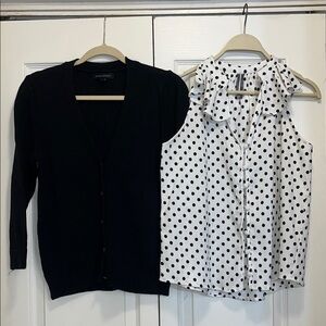 Anthropologie & Banana Republic. SZ M. Black Cardigan and Polka Dot Blouse Set